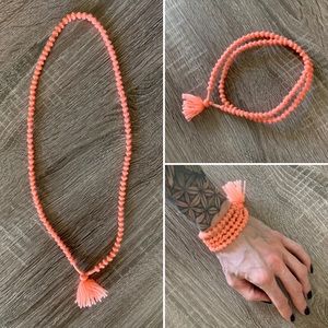 Coral orange wool mala
